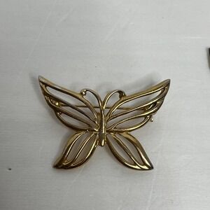 Womens Gold Tone Filigree Butterfly Brooch Vintage Pin
